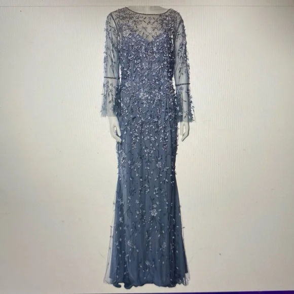 Theia Blue Embellished Maxi Dress - Picture 1 of 6